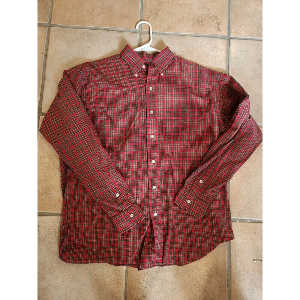 Ralph Lauren Shirt Mens Medium Bartlett Button Down Red Green Plaid Long Sleeve